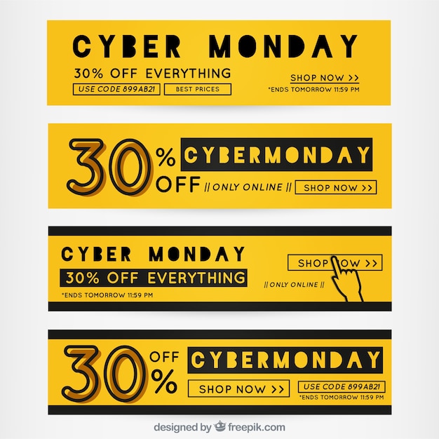 Vector gratuito colección de banners amarillos de cyber monday