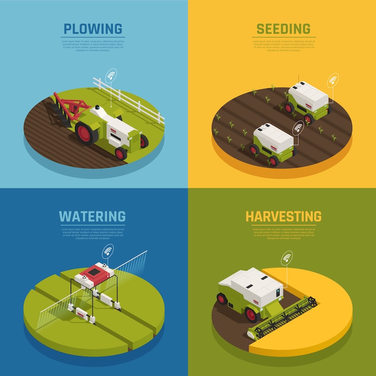 Vector gratuito colección de banners de automatización de agricultura isométrica