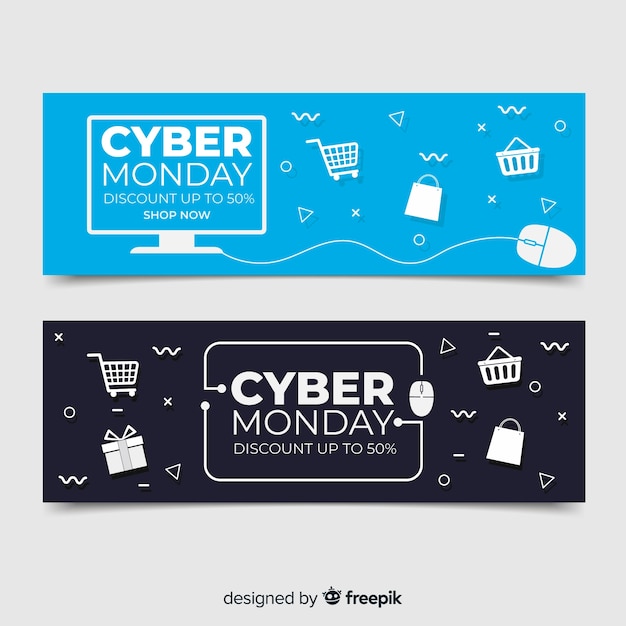 Colección de banners de cyber monday de diseño plano