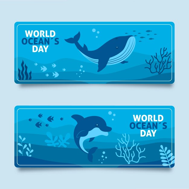 Colección de banners del día mundial de los océanos