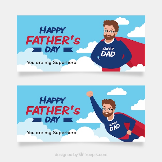 Vector gratuito colección de banners de día del padre con super papá