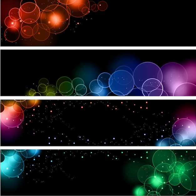 Colección de banners con diferentes diseños de efectos de luz bokeh