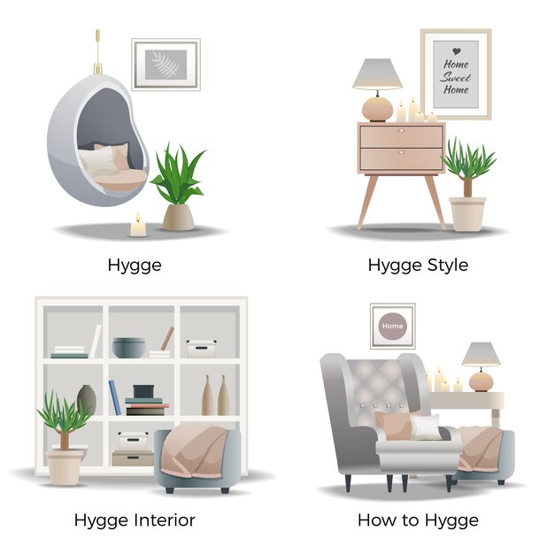 Colección de banners de diseño de interiores de estilo Hygge