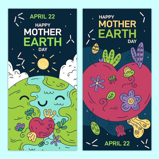 Colección de banners de diseño plano del día de la madre tierra