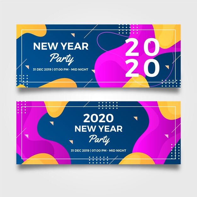 Colección de banners de fiesta de año nuevo 2020 de diseño plano