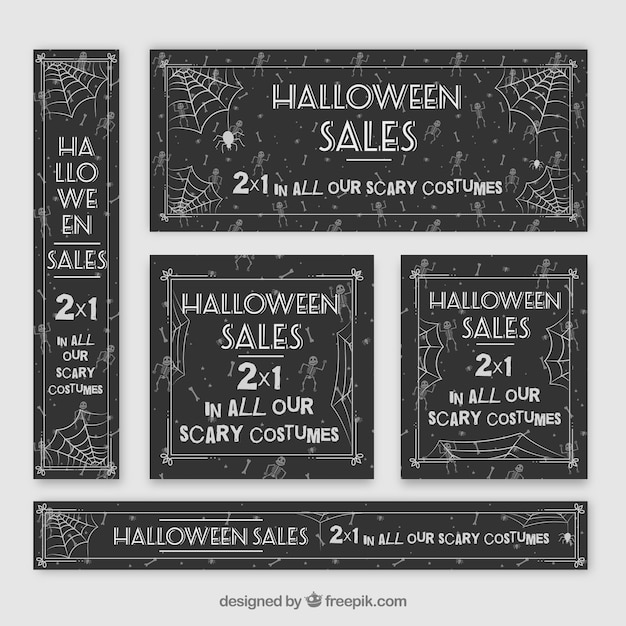 Vector gratuito colección de banners de halloween con diseño de tela de araña