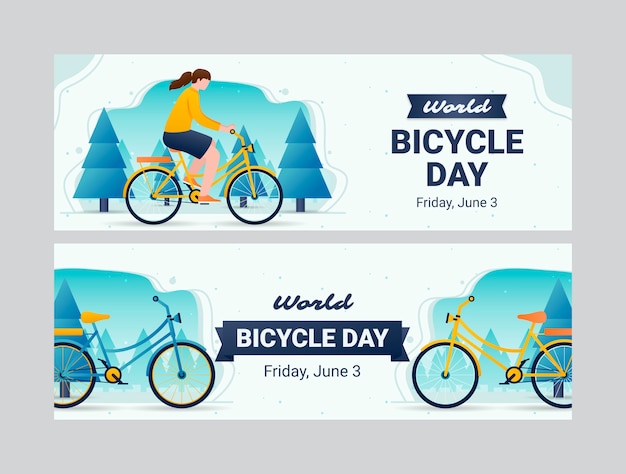 Vector gratuito colección de banners horizontales del día mundial de la bicicleta degradado