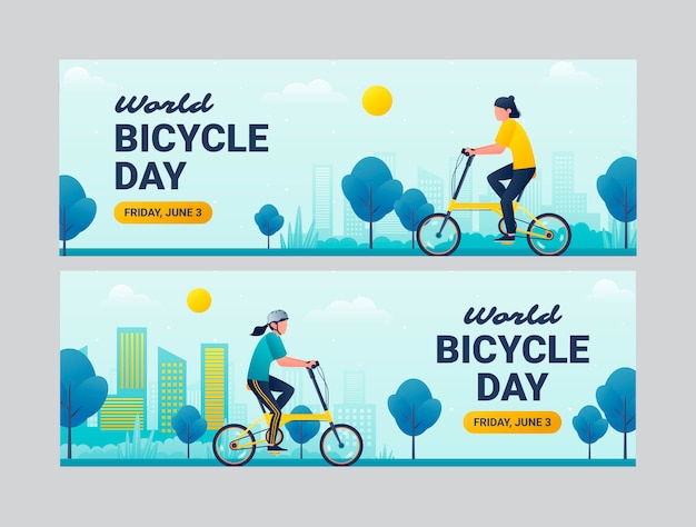 Vector gratuito colección de banners horizontales del día mundial de la bicicleta degradado