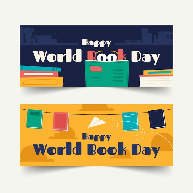 Vector gratuito colección de banners horizontales del día mundial del libro