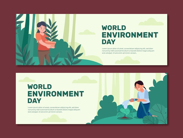 Vector gratuito colección de banners horizontales del día mundial del medio ambiente plano