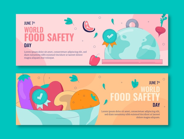 Vector gratuito colección de banners horizontales del día mundial de la seguridad alimentaria dibujados a mano