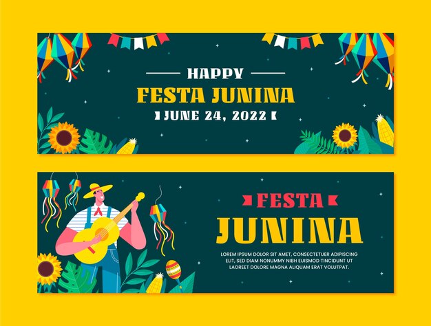 Colección de banners horizontales festas juninas planas