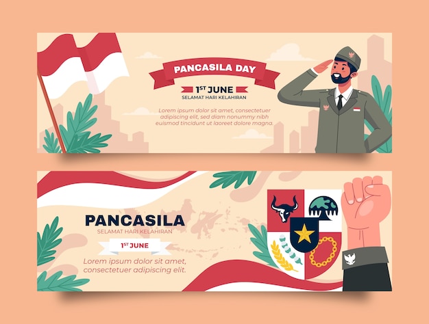 Vector gratuito colección de banners horizontales flat pancasila day