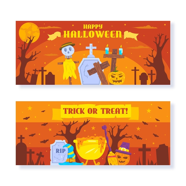 Colección de banners horizontales de halloween