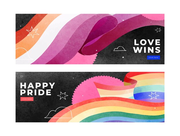 Colección de banners horizontales del mes del orgullo de acuarela