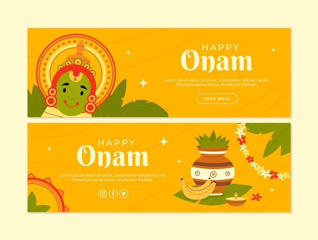 Colección de banners horizontales de onam plano