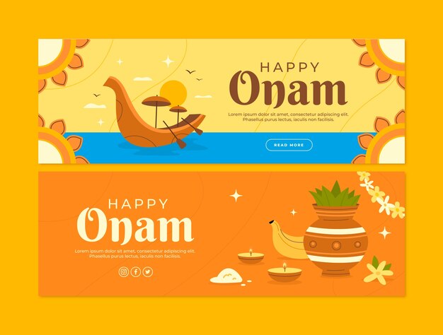 Colección de banners horizontales de onam plano