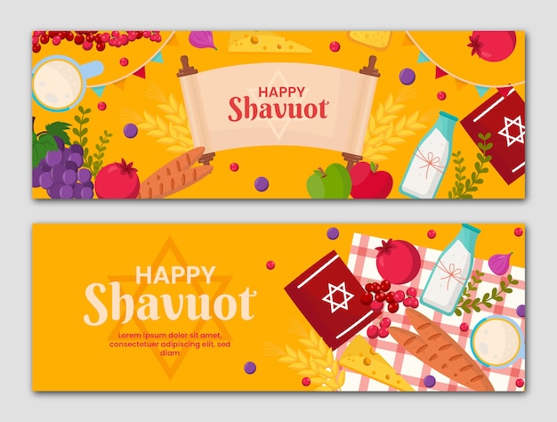 Vector gratuito colección de banners horizontales planos de shavuot