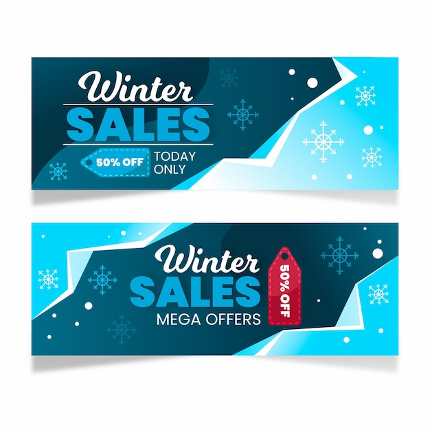 Vector gratuito colección de banners horizontales de rebajas de invierno planas