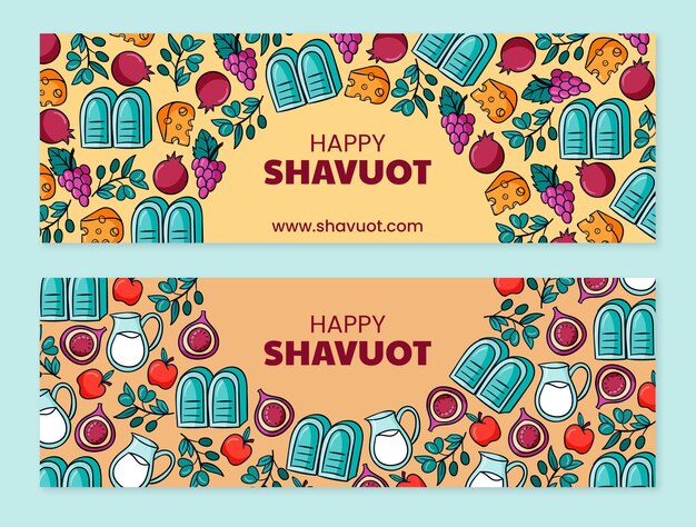 Vector gratuito colección de banners horizontales shavuot dibujados a mano