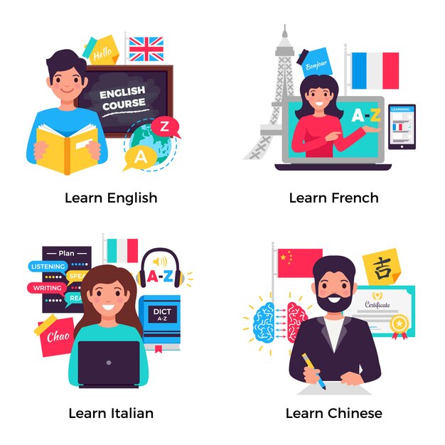 Colección de banners de idiomas de aprendizaje