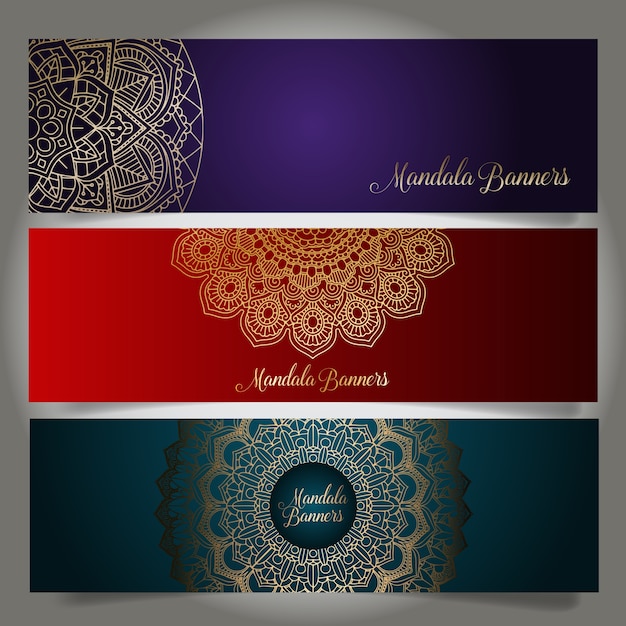 Colección de banners de lujo con diseños de mandala