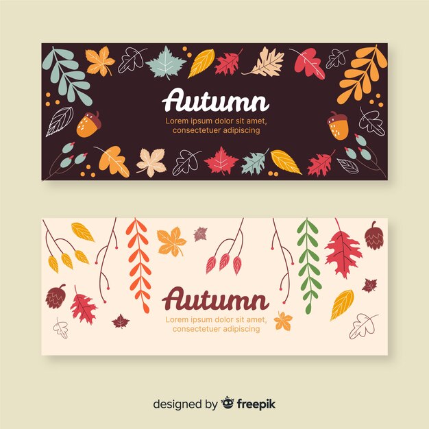 Colección de banners de otoño dibujados a mano