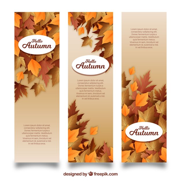 Colección de banners de otoño con diseño realista