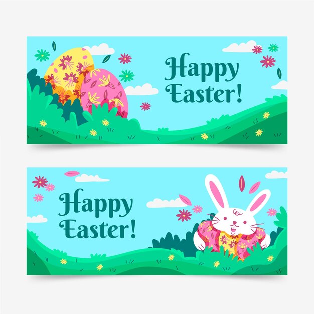 Colección de banners de pascua dibujados a mano