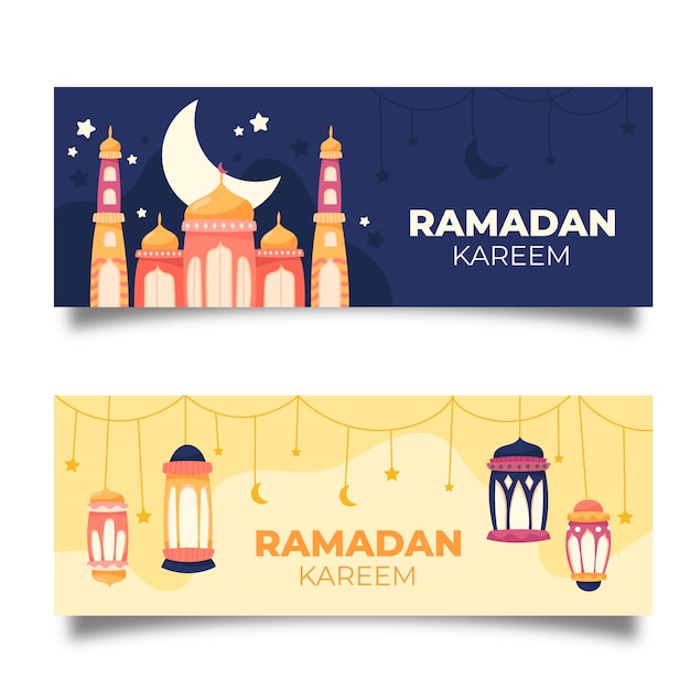 Colección de banners de Ramadán dibujados a mano