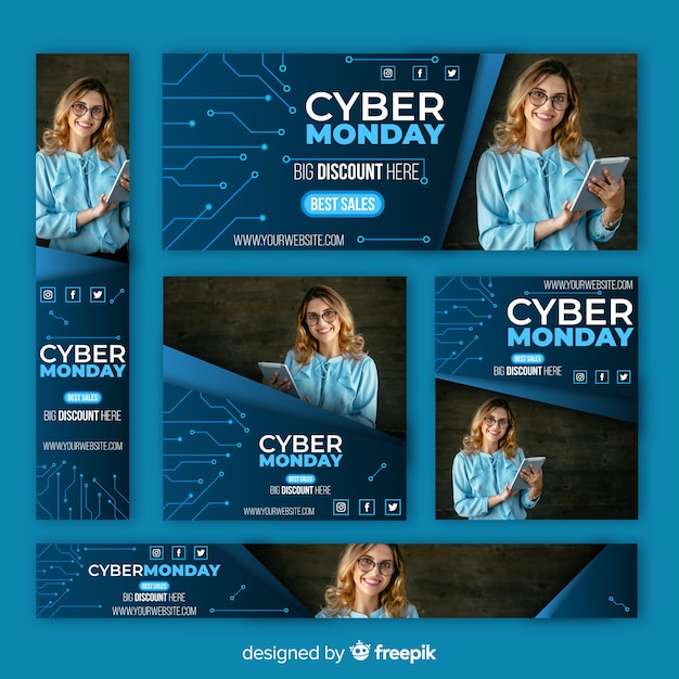 Vector gratuito colección de banners de rebajas de cyber monday