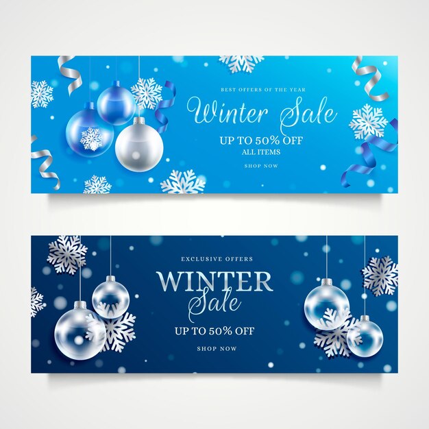 Colección de banners de rebajas de invierno realistas