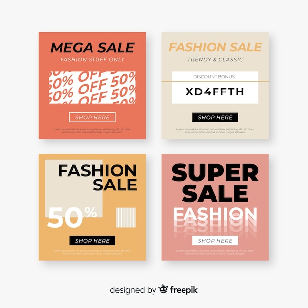 Vector gratuito colección de banners de rebajas de moda para redes sociales