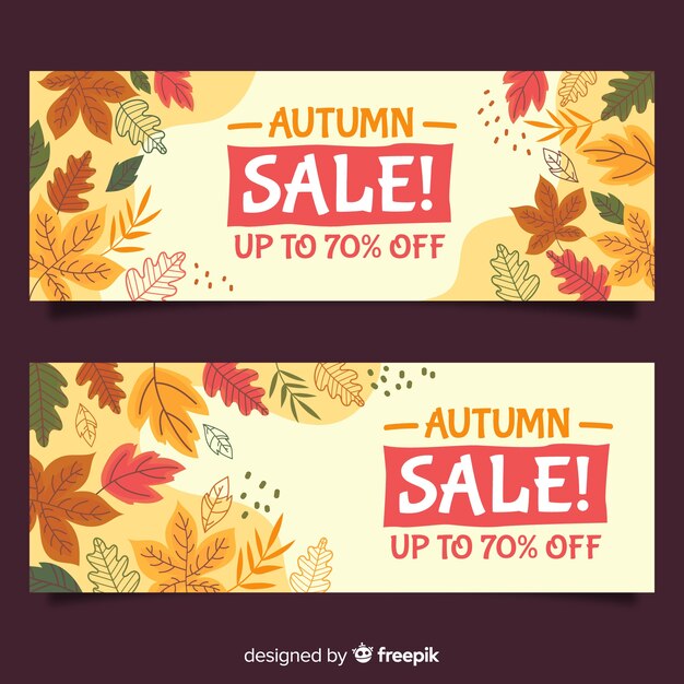 Colección de banners de rebajas de otoño dibujados a mano