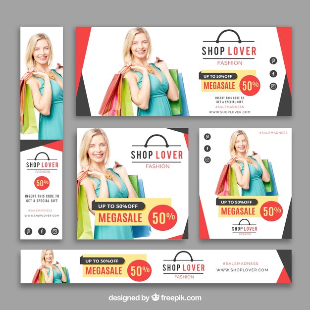 Colección de banners de rebajas de ropa