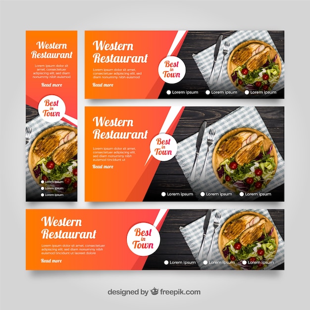 Vector gratuito colección de banners de restaurante americano con fotos