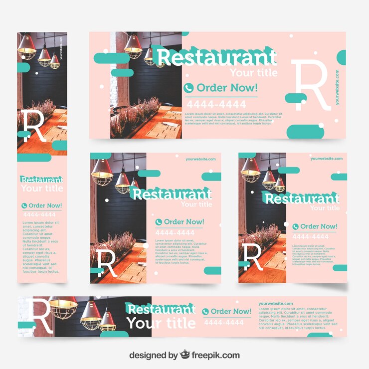 Vector gratuito colección de banners de restaurante con foto