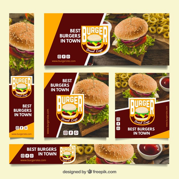 Colección de banners de restaurante con foto