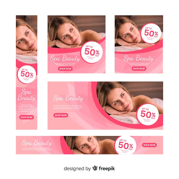 Vector gratuito colección de banners de spa con fotografía