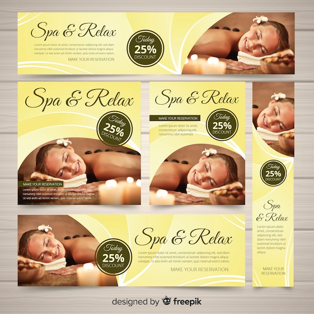 Vector gratuito colección de banners de spa con fotografía