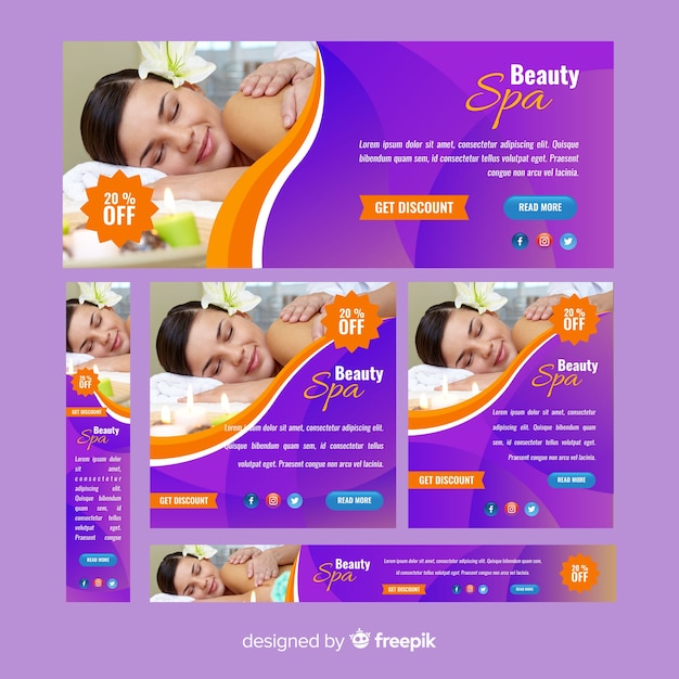 Vector gratuito colección de banners de spa con fotografía