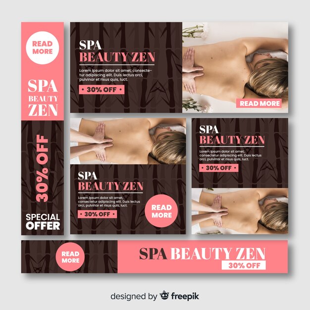 Colección de banners de spa con fotografía
