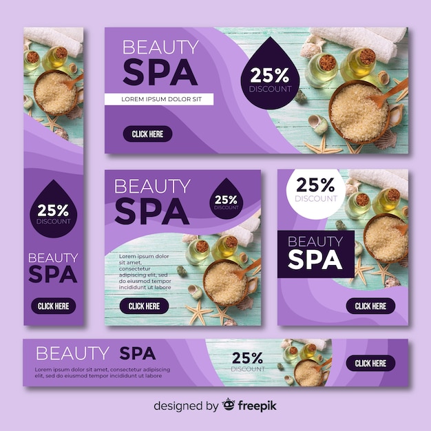 Vector gratuito colección de banners de spa con fotografía