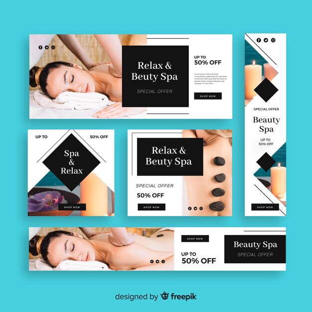 Colección de banners de spa con fotografía