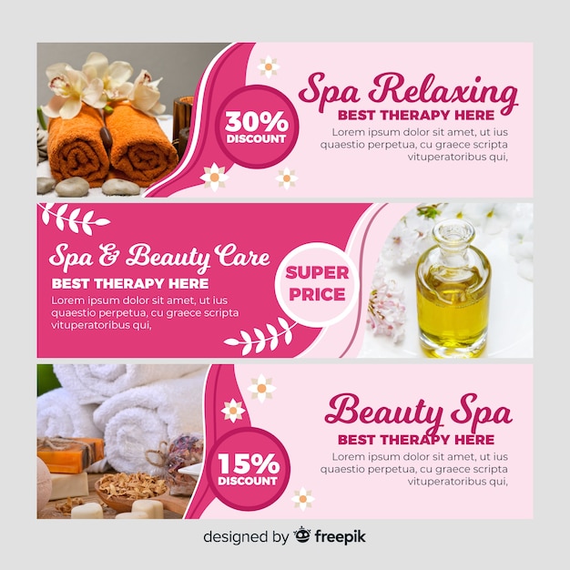 Vector gratuito colección de banners de spa con fotografía