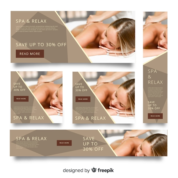 Vector gratuito colección de banners de spa con fotografía