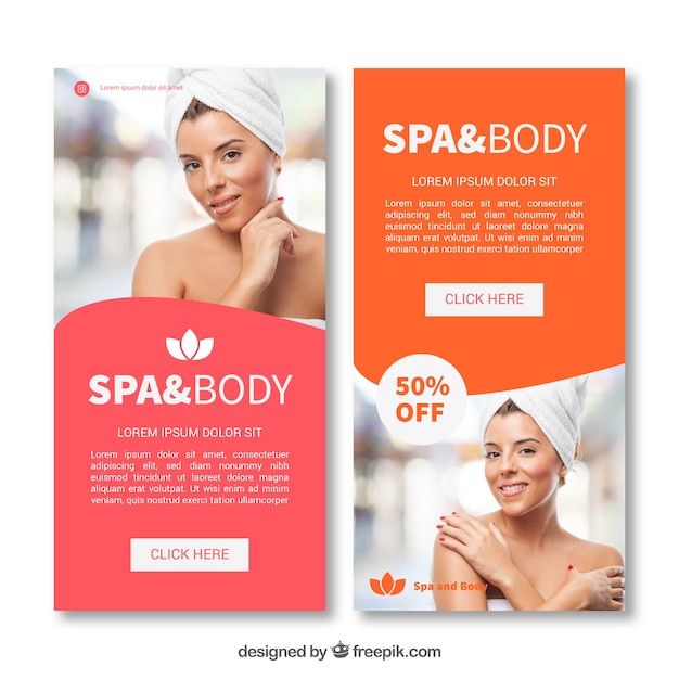 Colección de banners de spa con tratamientos diferentes
