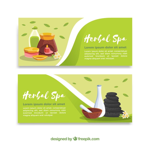 Colección de banners de spa con tratamientos diferentes