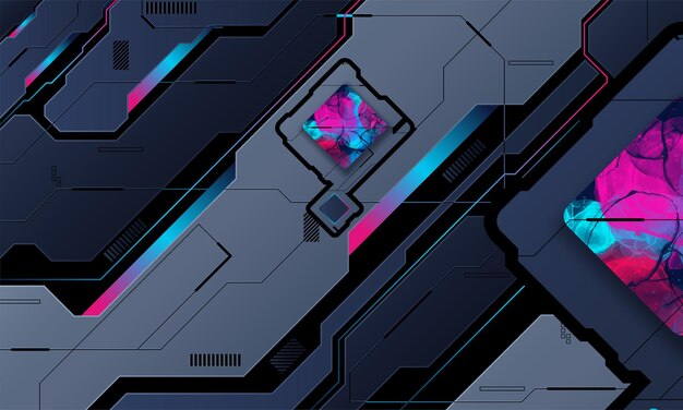 Colección de banners de tecnología moderna en estilo cyberpunk Cuadros de texto de ciencia ficción abstractos con efecto de falla Insignias futuristas de alta tecnología Conjunto de fondo colorido con falla Ilustración vectorial