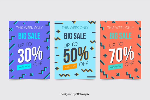 Colección de banners de venta en estilo memphis.